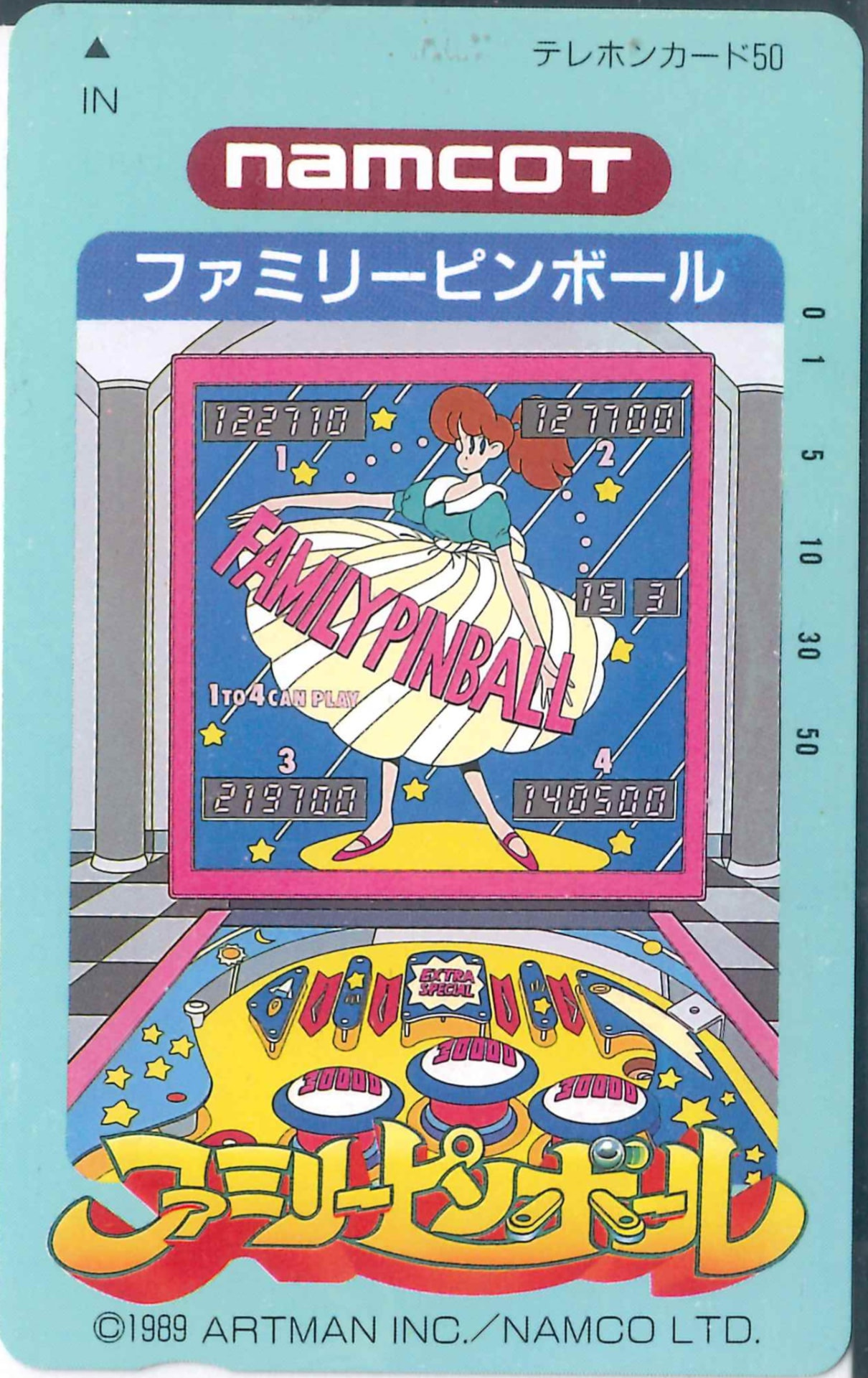 Telephone card for Family Pinball — Telephone Card (Namcot, 1989)